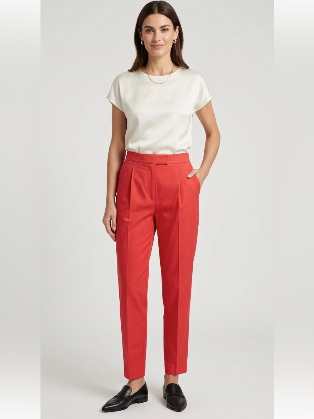 MaxMara Red Dress Pants High-Waisted Tailored Silk Cotton Blend Made in Italy
